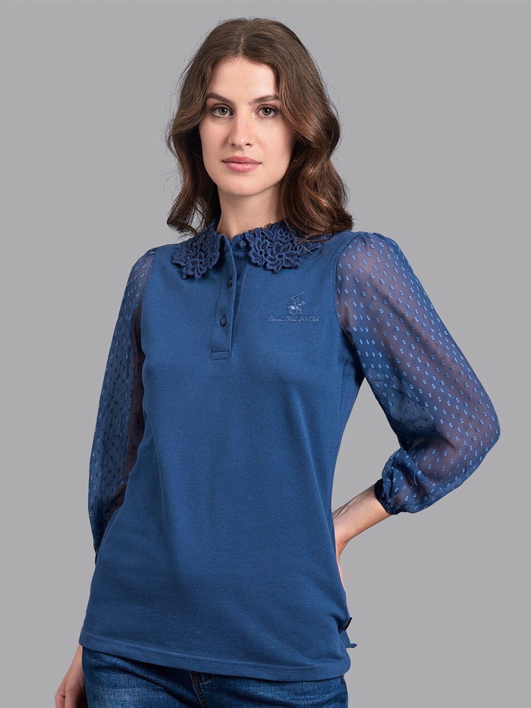 

Beverly Hills Polo Club Blue Peter Pan Collar Top