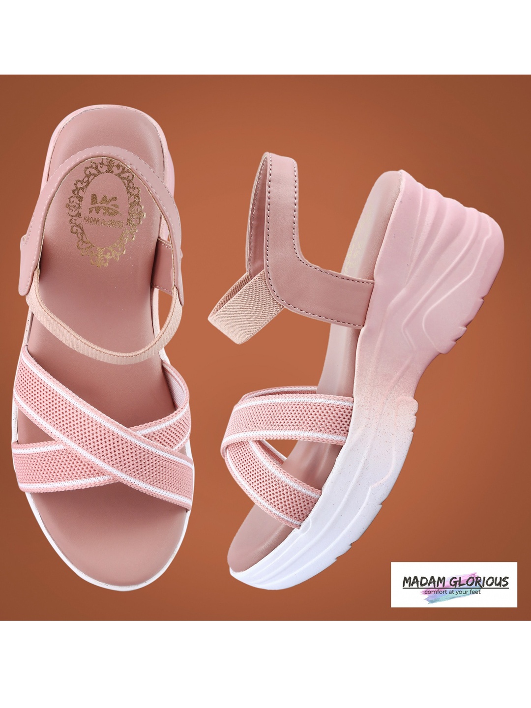 

madam glorious Peach-Coloured Wedge Sandals