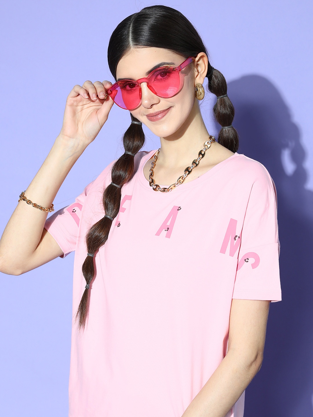 

Sweet Dreams Women Pink Typography Joyful Retreat Night Suit