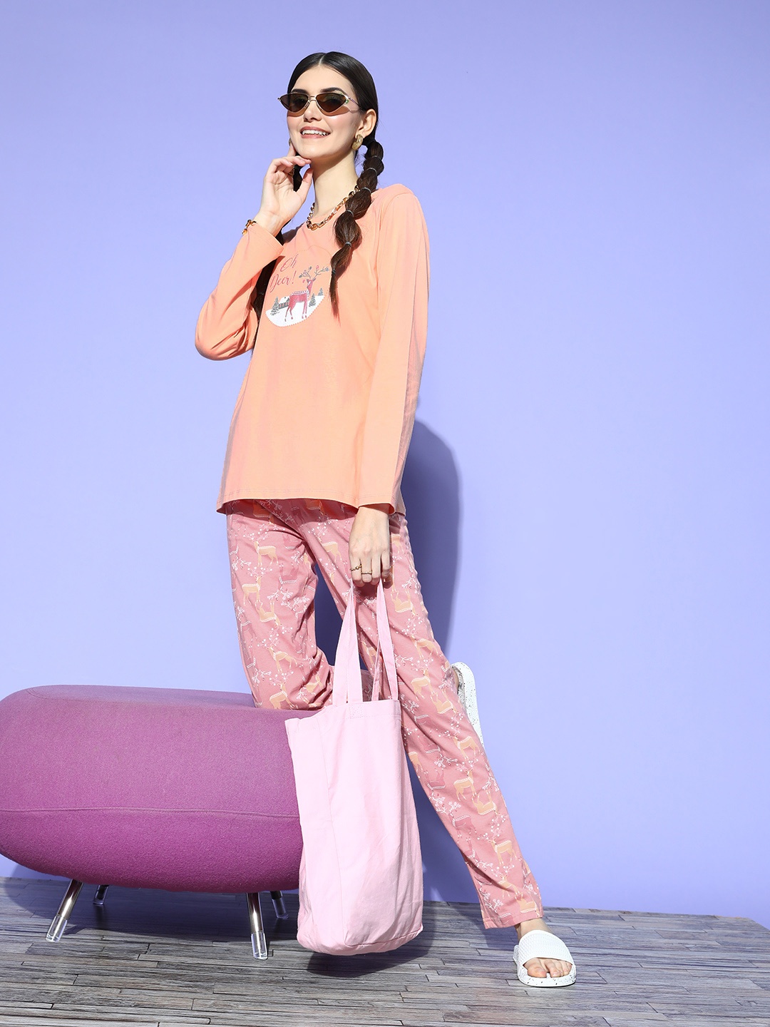 

Sweet Dreams Women Peach Graphic Joyful Retreat Night Suit