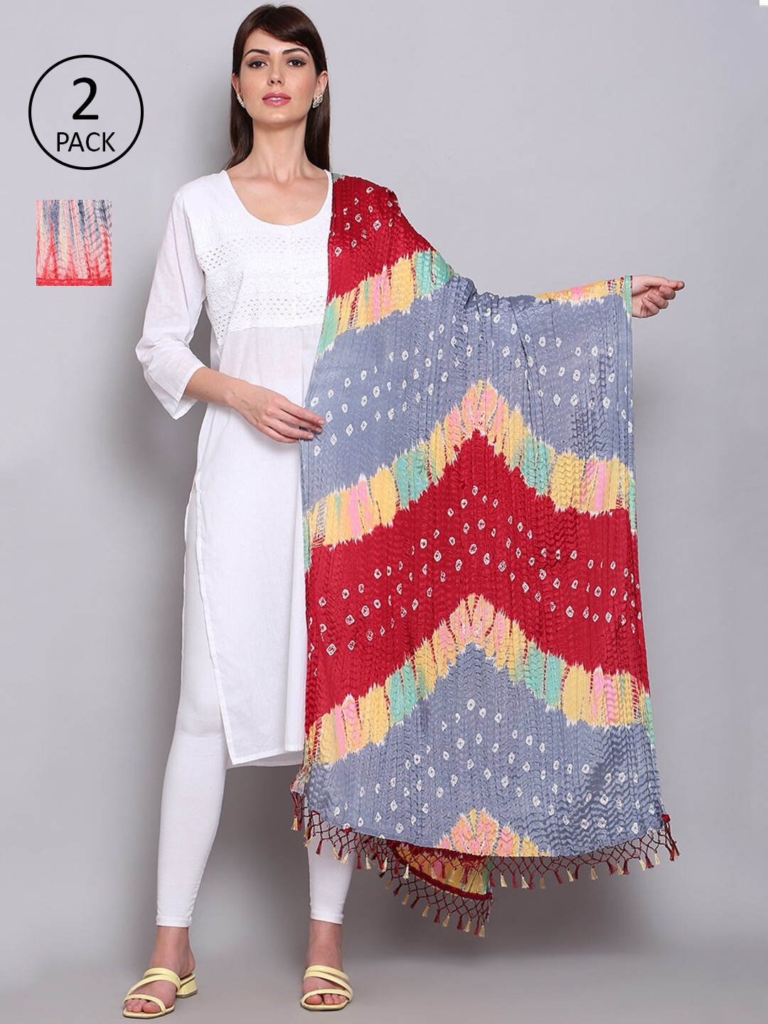 

Miaz Lifestyle Pack of 2 Red & Pink Dyed Satin Dupatta
