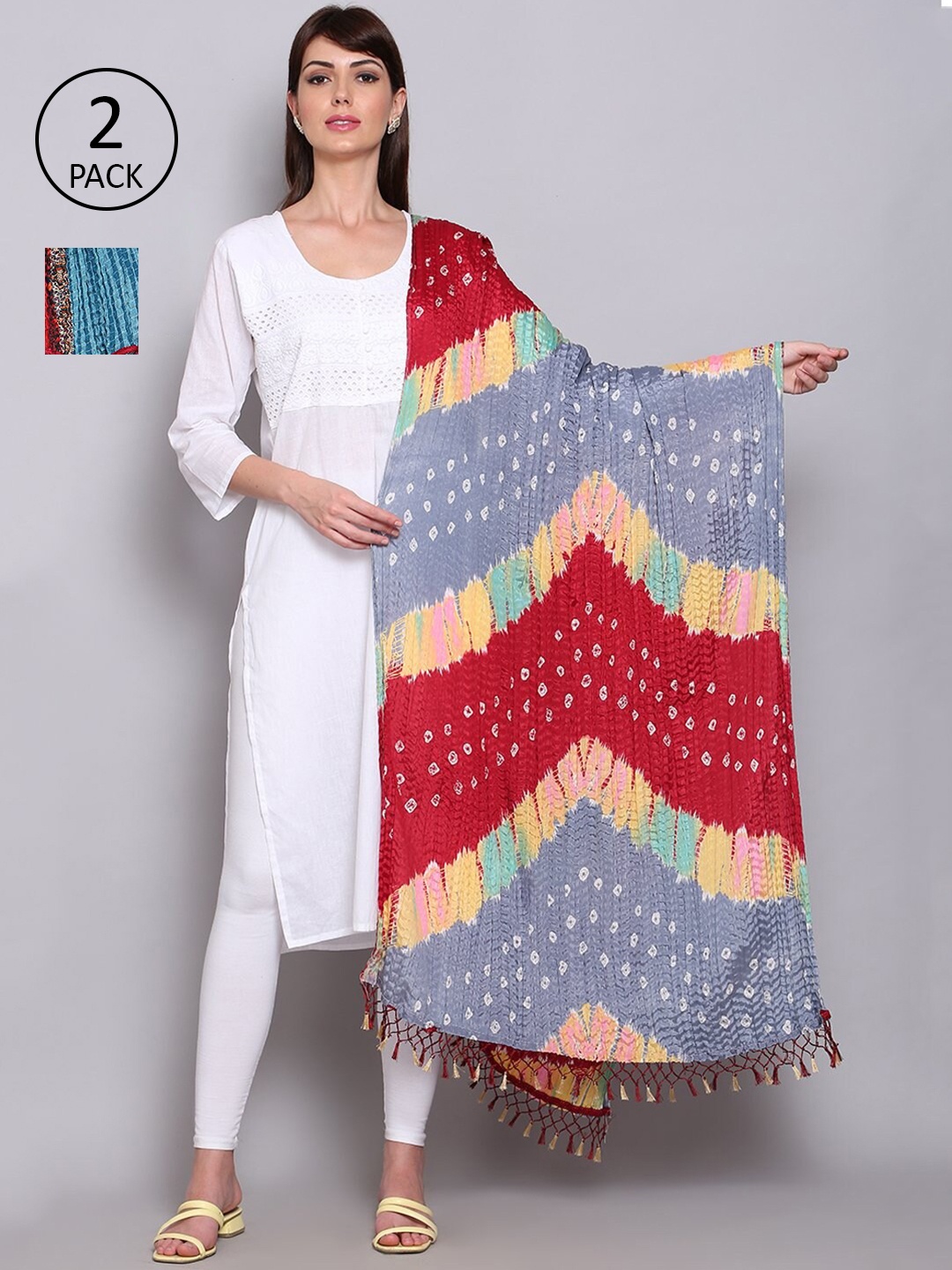 

Miaz Lifestyle Pack of 2 Red & Grey Dyed Satin Dupatta