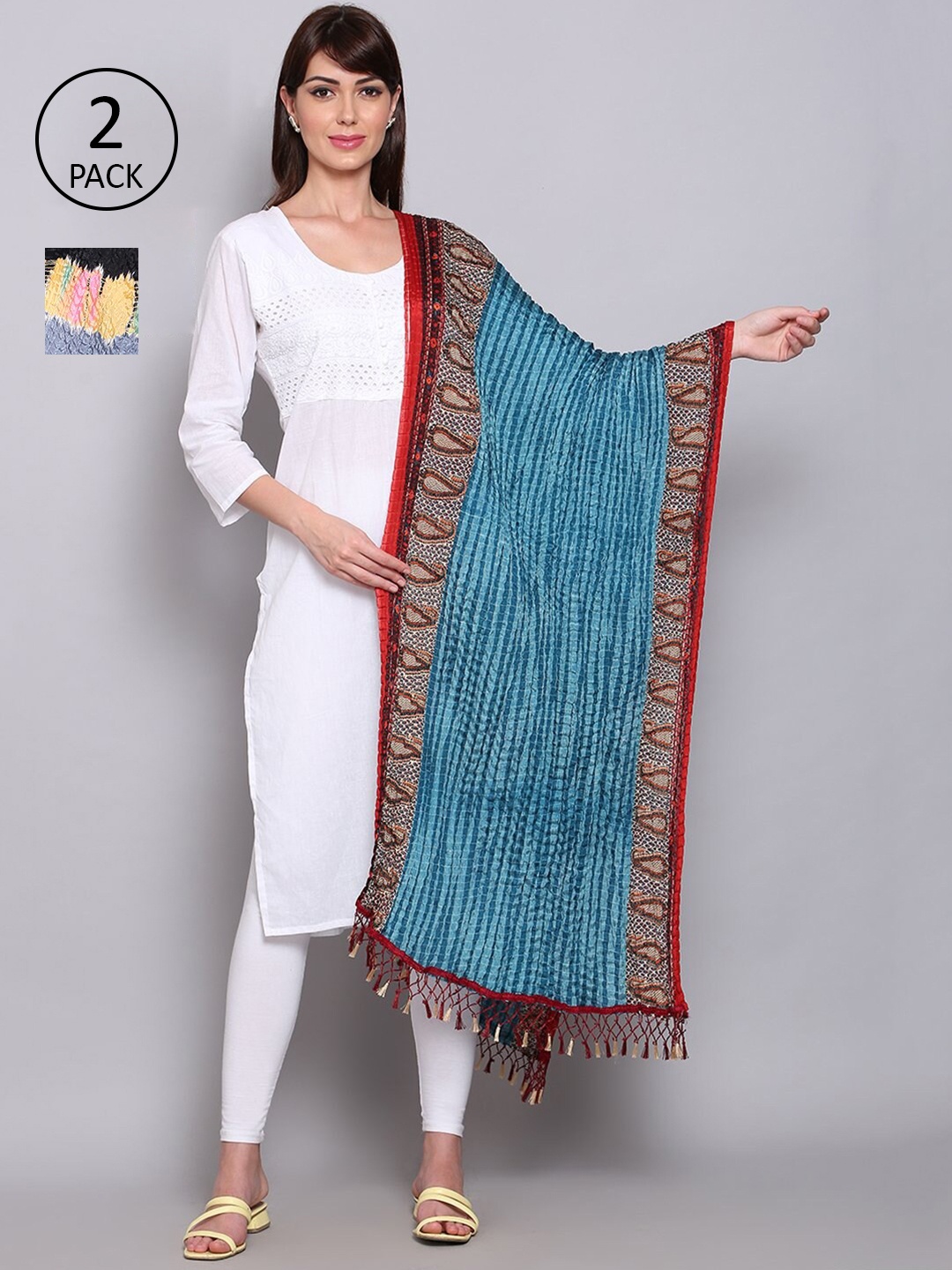 

Miaz Lifestyle Pack of 2 Blue & Black Dyed Satin Dupatta