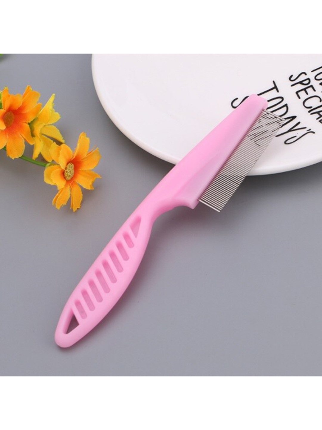 

Alexvyan Women Pink Long Handle Pink Metal Teeth Small Bristles Nit Comb