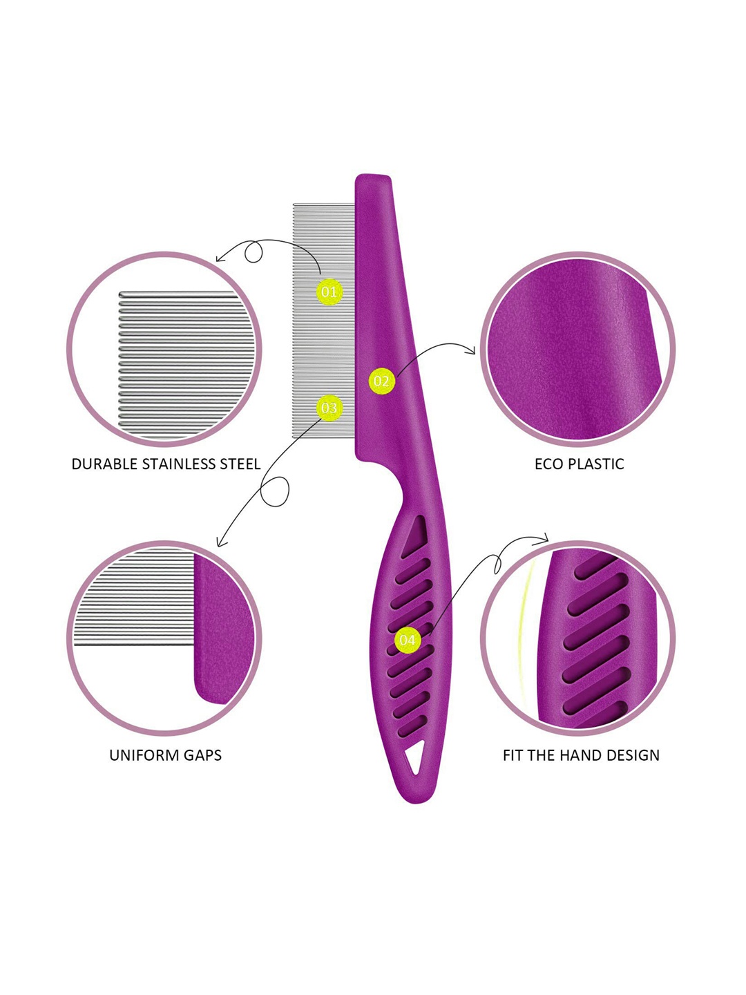 

Alexvyan Purple Long Handle Metal Teeth Small Bristles Nit Comb