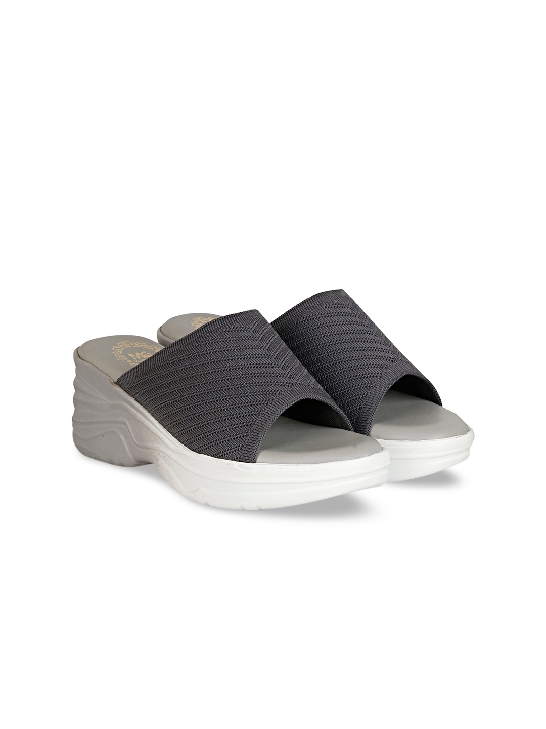 

madam glorious Women Grey Platform Mules with Laser Cuts