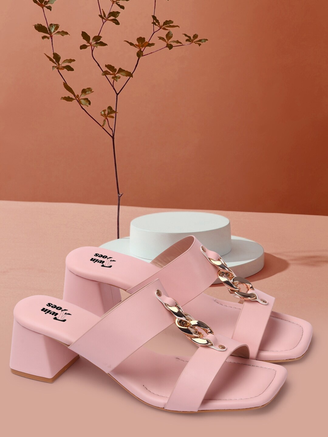 

TWIN TOES Pink Embellished Party Block Heels