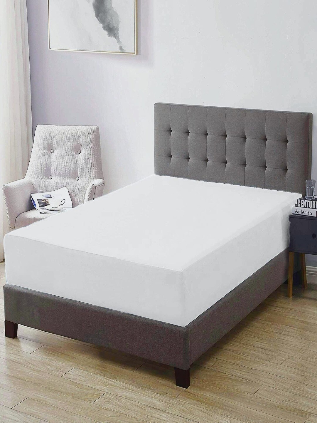 

Trance Home Linen White Queen Size Elasticated Cotton Waterproof Mattress Protector