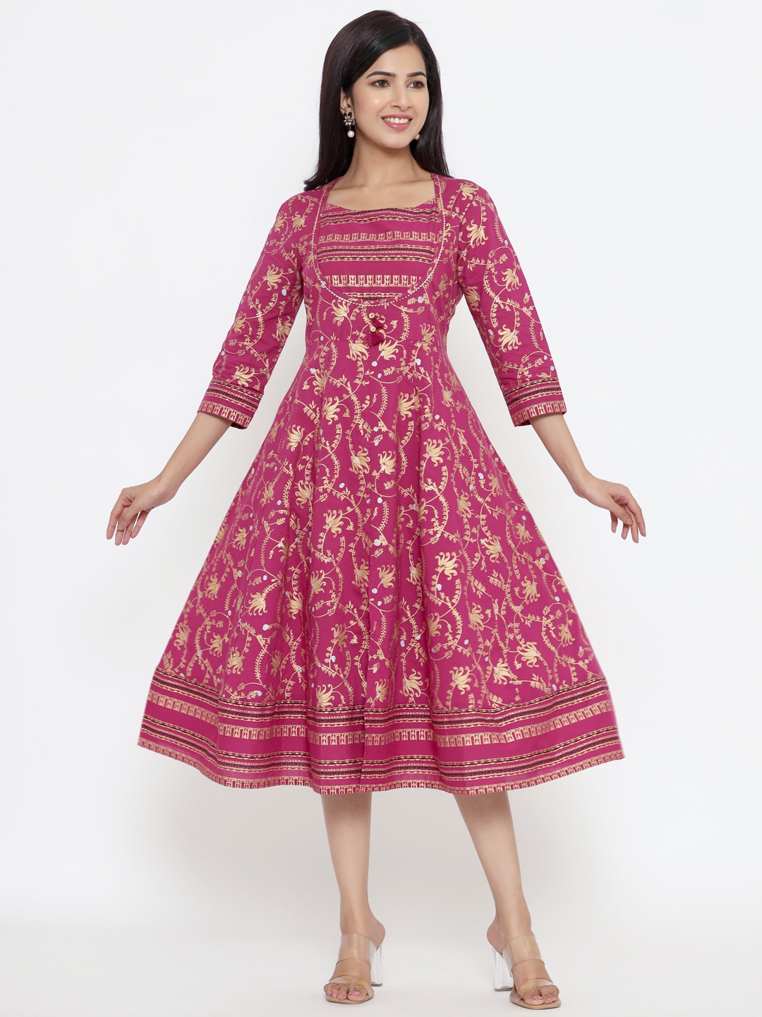 

Sutidora Pink Ethnic Motifs Midi Dress