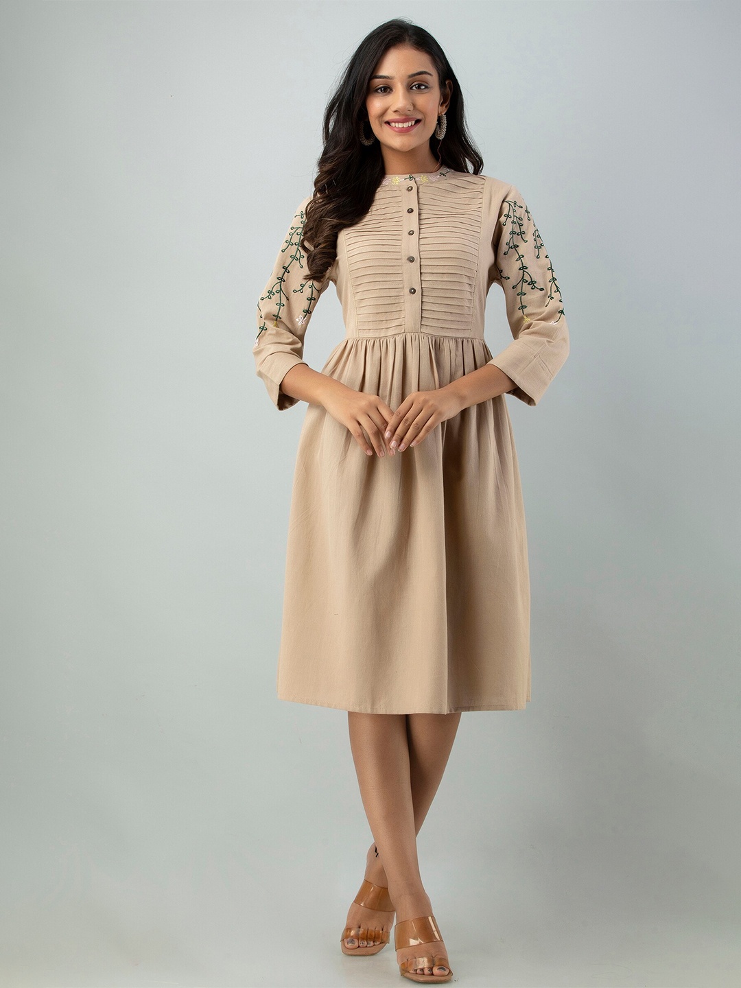 

Sutidora Women Brown Cotton Dress