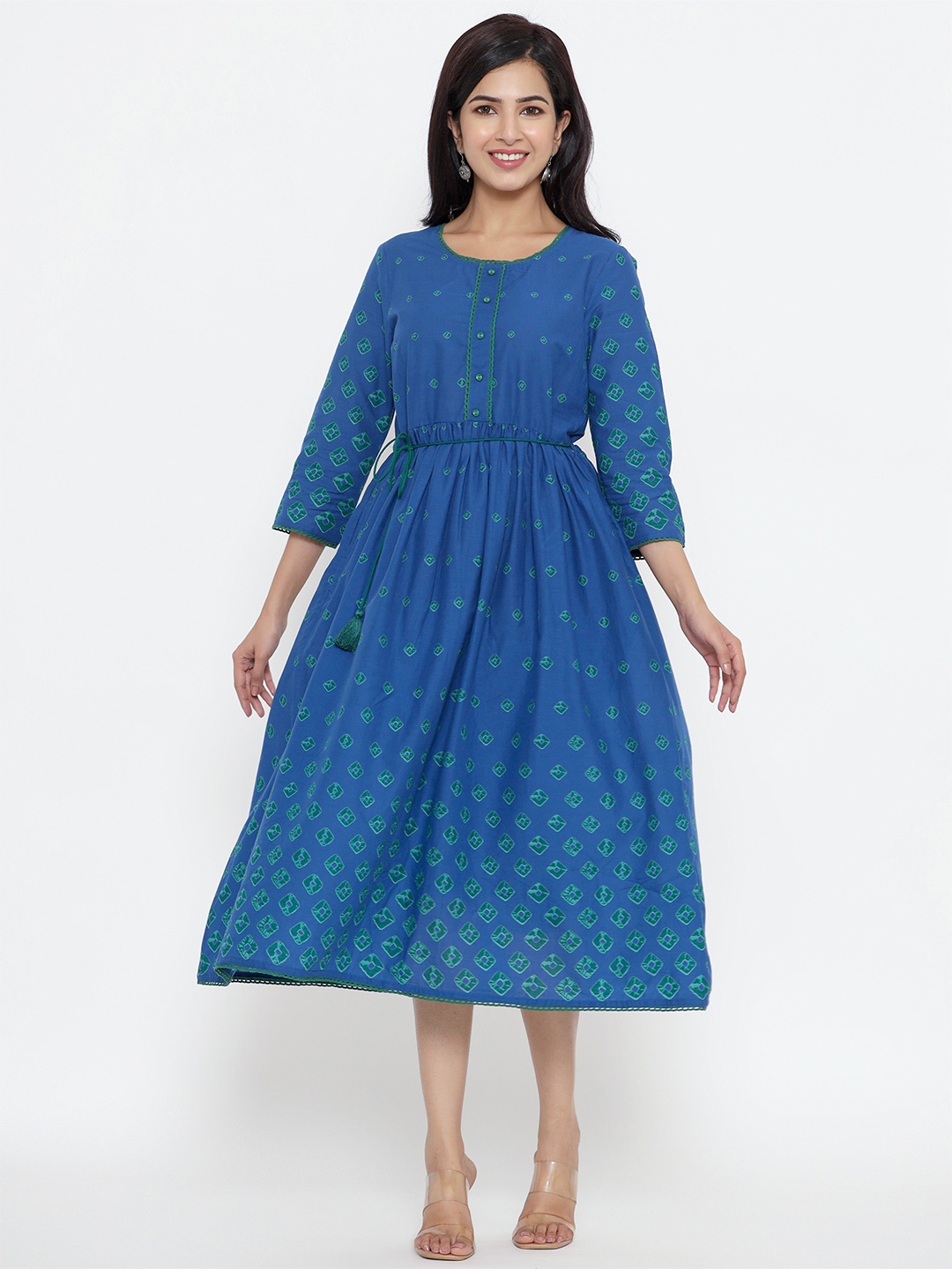 

Sutidora Women Blue Ethnic Motifs Midi Dress