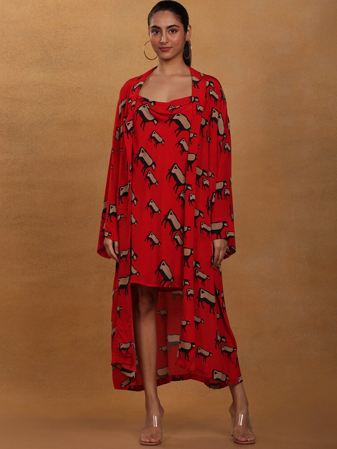 

Masaba Women Red & Black Printed Longline Shrug