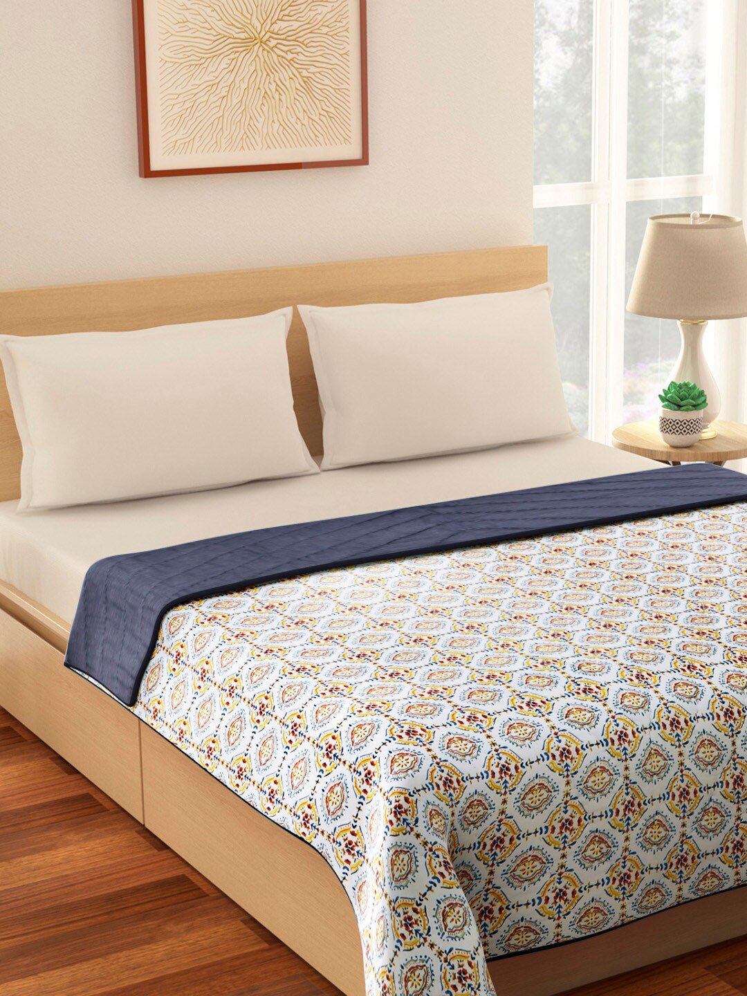 

Living scapes by Pantaloons Off White & Orange Ethnic Motifs Mild Winter Double Bed Quilt