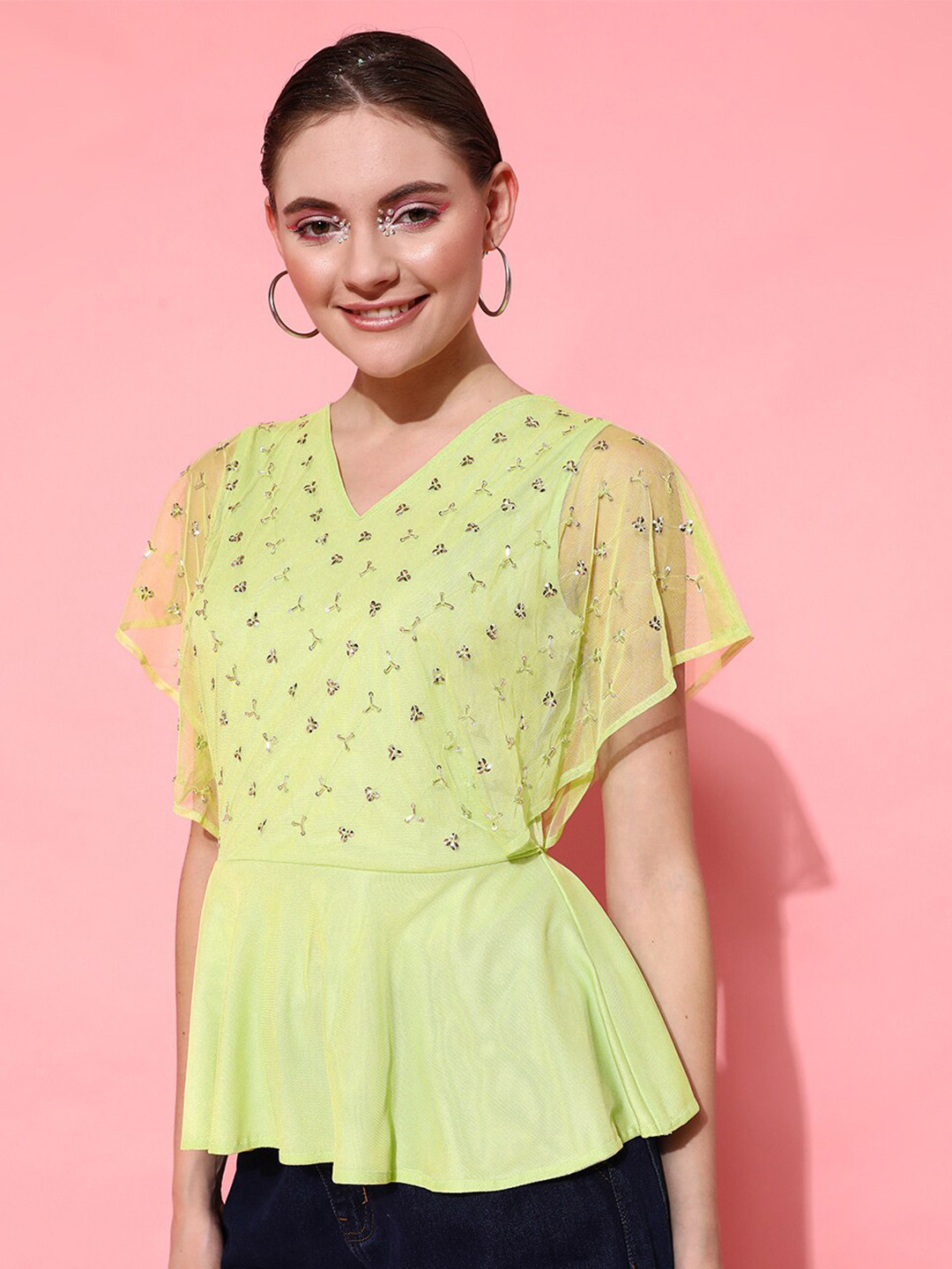 STREET 9 Green Embellished Top