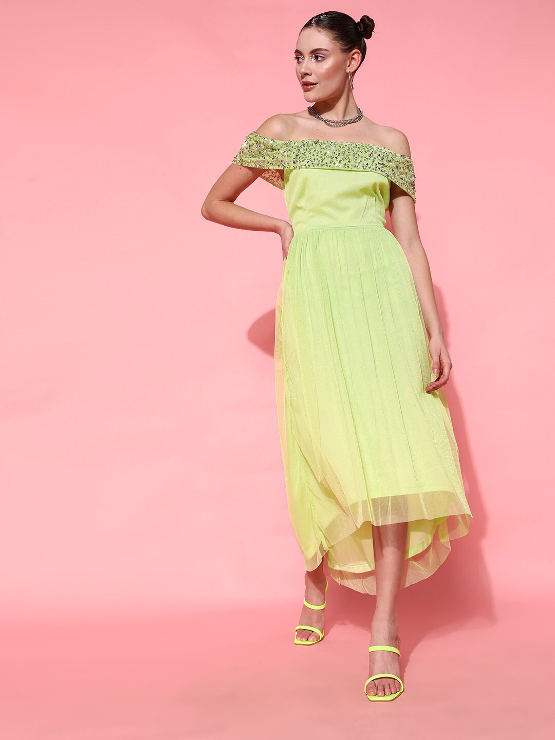 

STREET 9 Women Attractive Lime Green Solid Dress