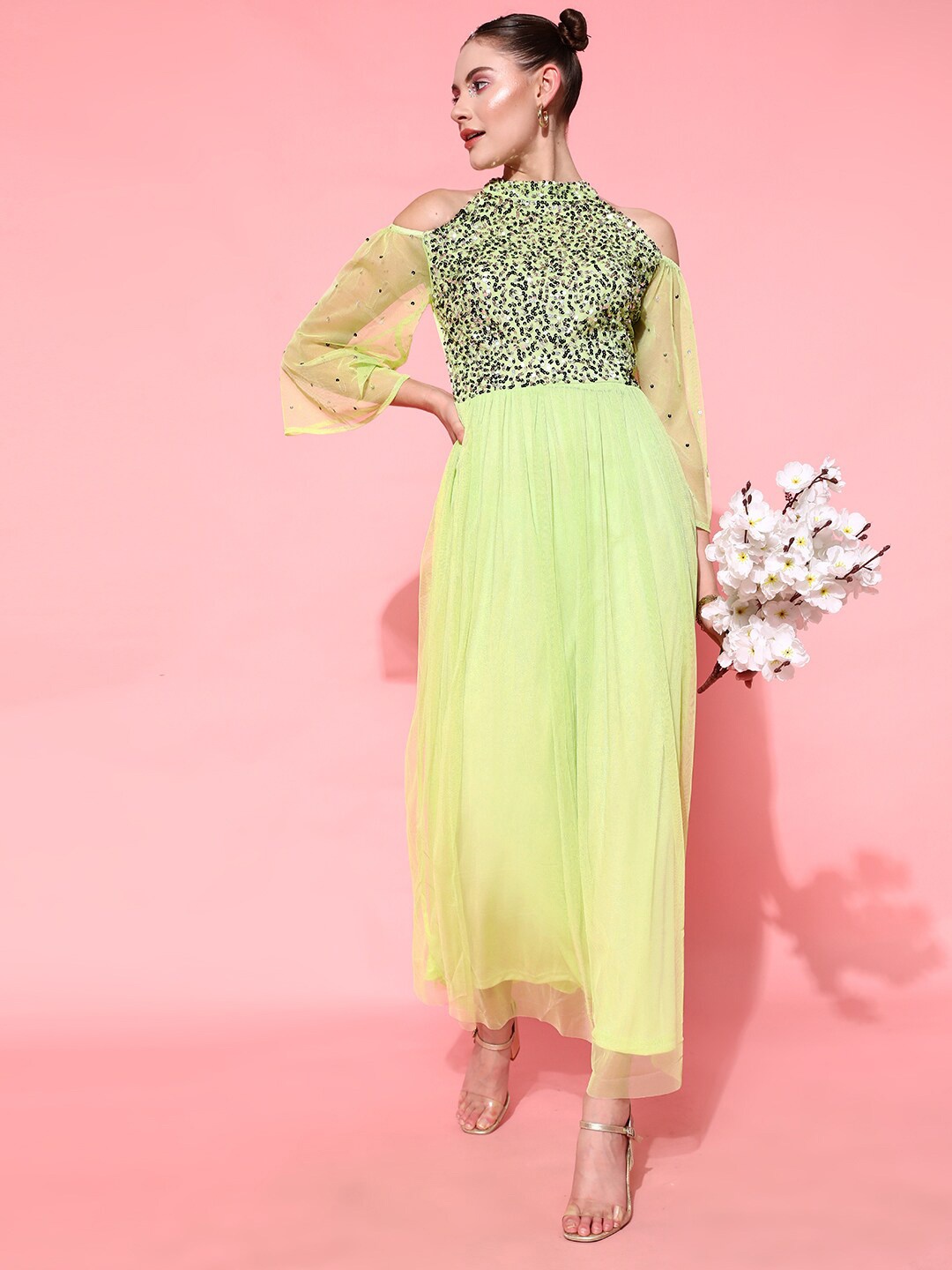 

STREET 9 Women Attractive Lime Green Embellished Dress