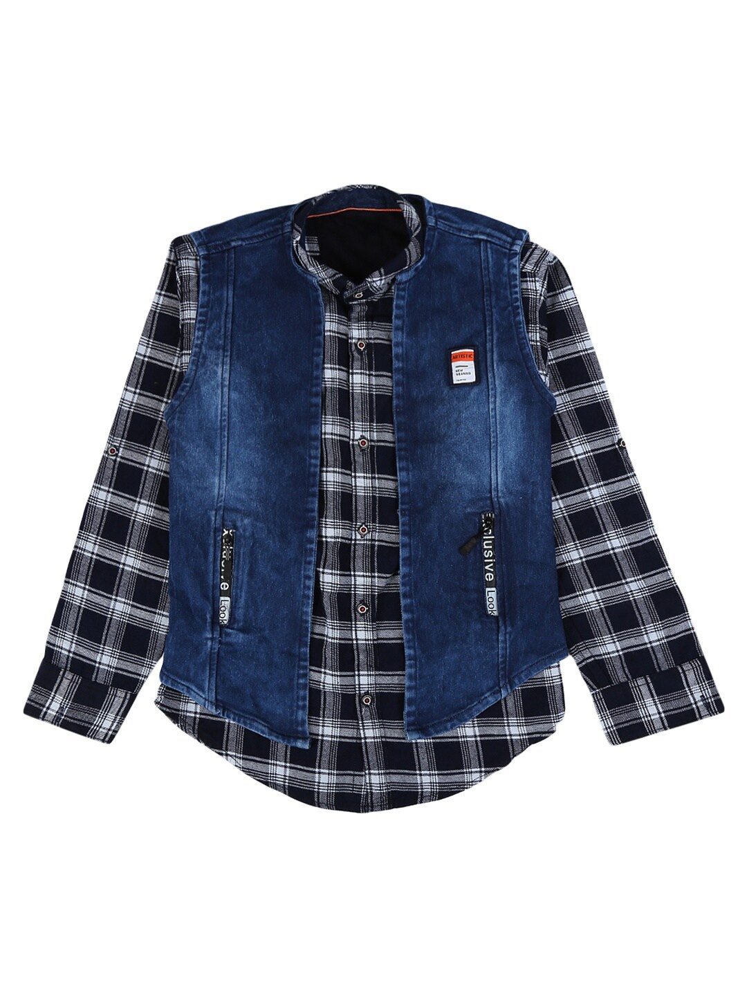 

V-Mart Boys Navy Blue Checked Layered Casual Shirt