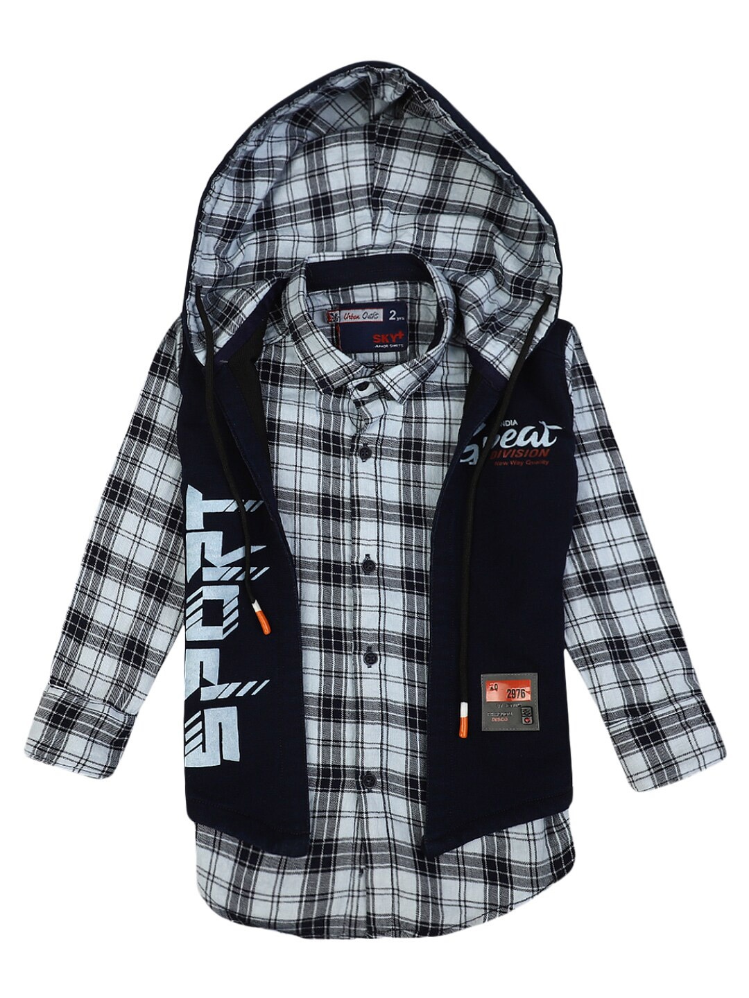 

V-Mart Boys Blue Checked Casual Hooded neck Shirt