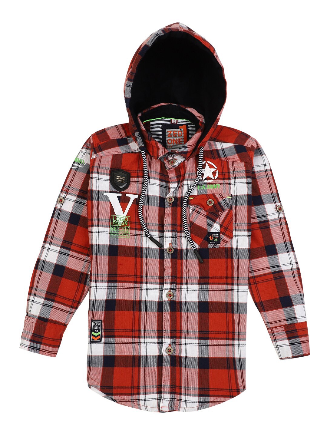 

V-Mart Boys Orange Tartan Checks Checked Casual Shirt