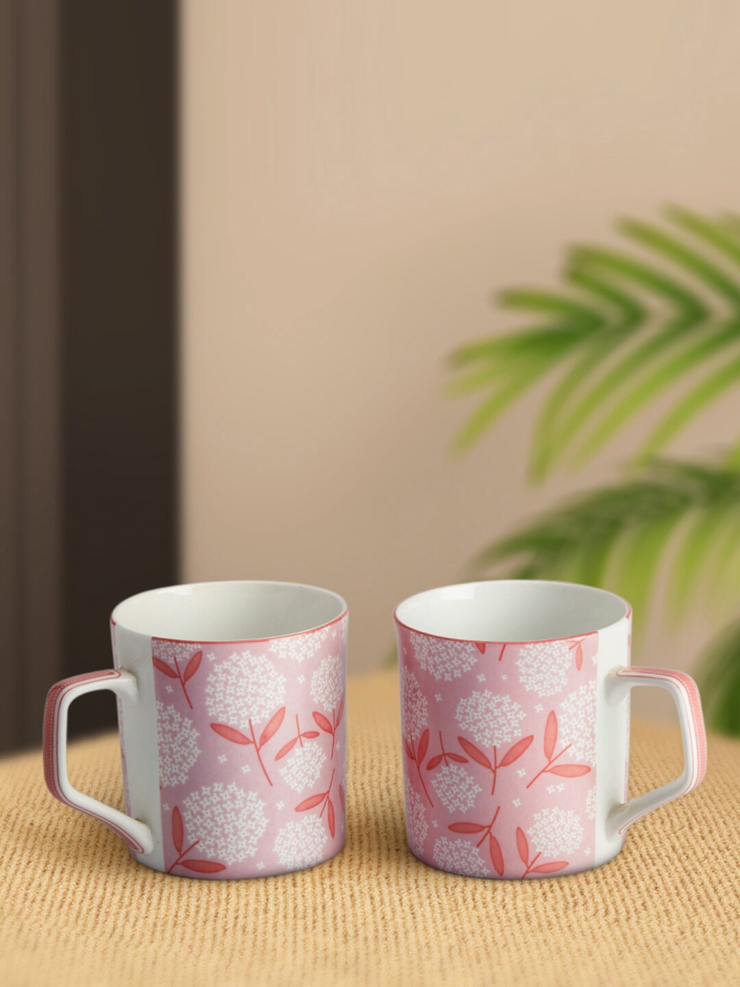 

Living scapes by Pantaloons Set of 2 Pink & White Bone China Glossy Cups 220ml each