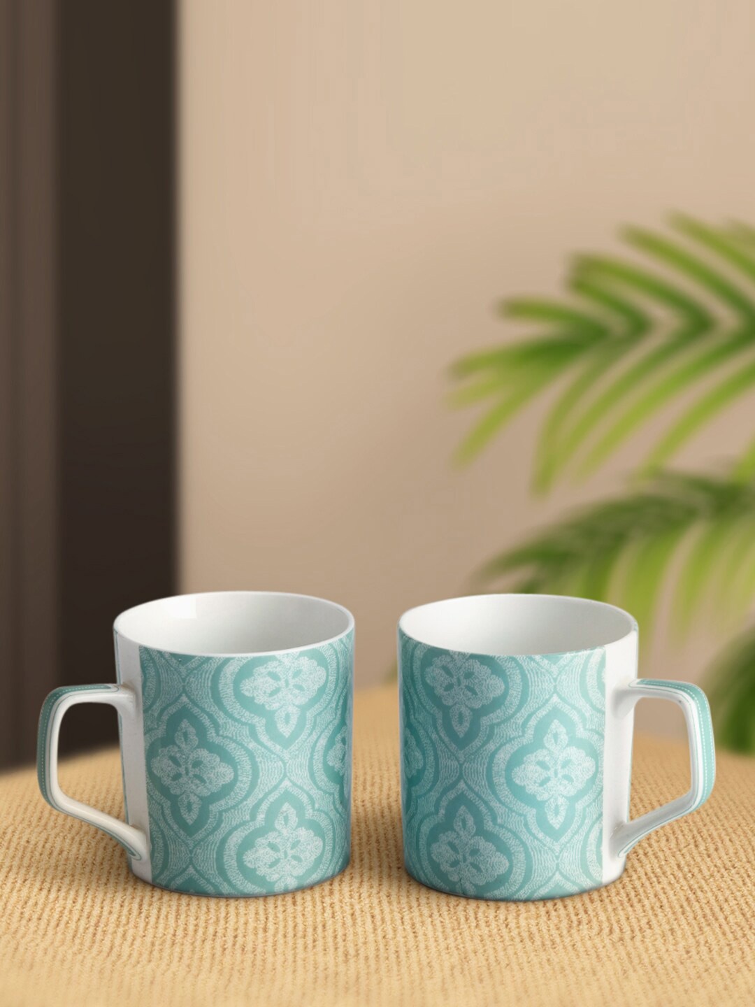 

Living scapes by Pantaloons Set of 2 Green & White Printed Bone China Cups 220ml each