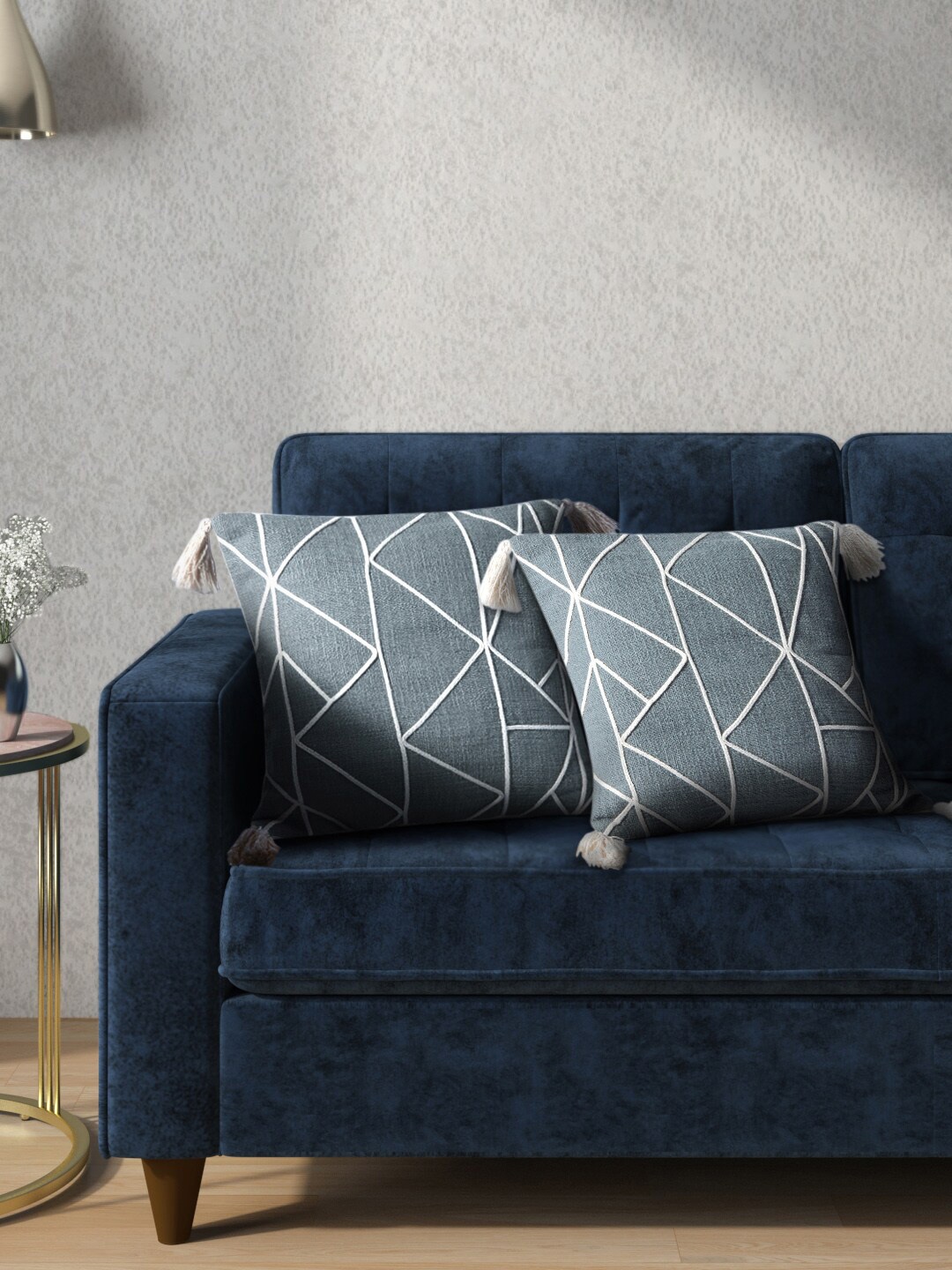 

Living scapes by Pantaloons Set Of 2 Grey Geometric Square Cushion Covers