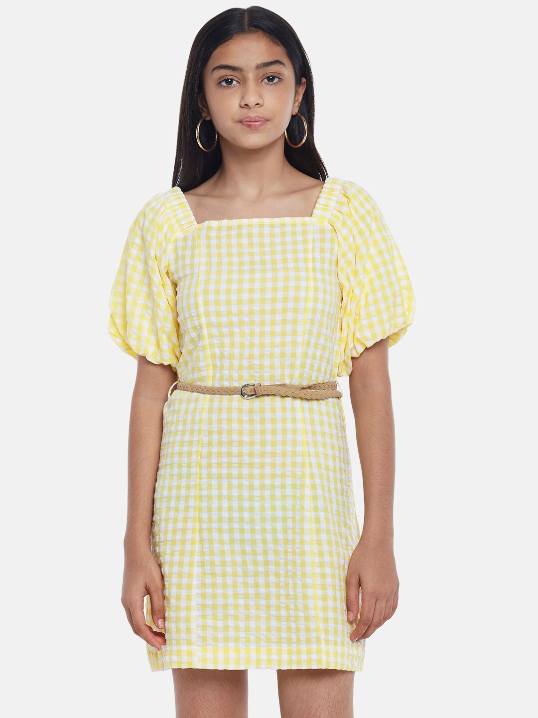 

Coolsters by Pantaloons Yellow & White Checked Sheath Dress