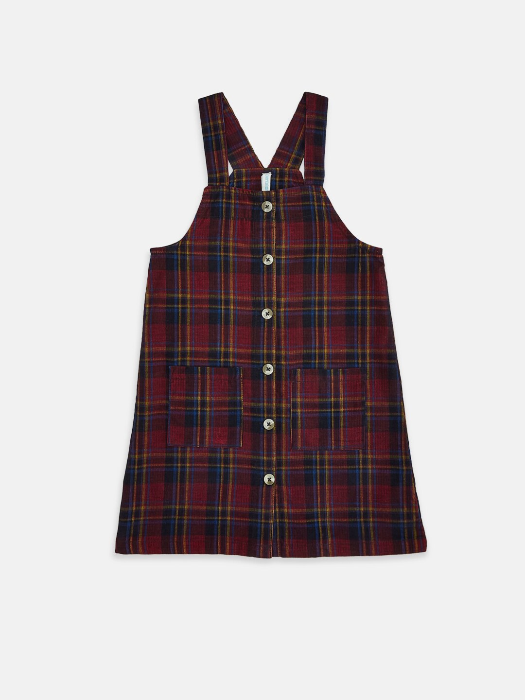 

Pantaloons Junior Maroon Checked Pinafore Dress