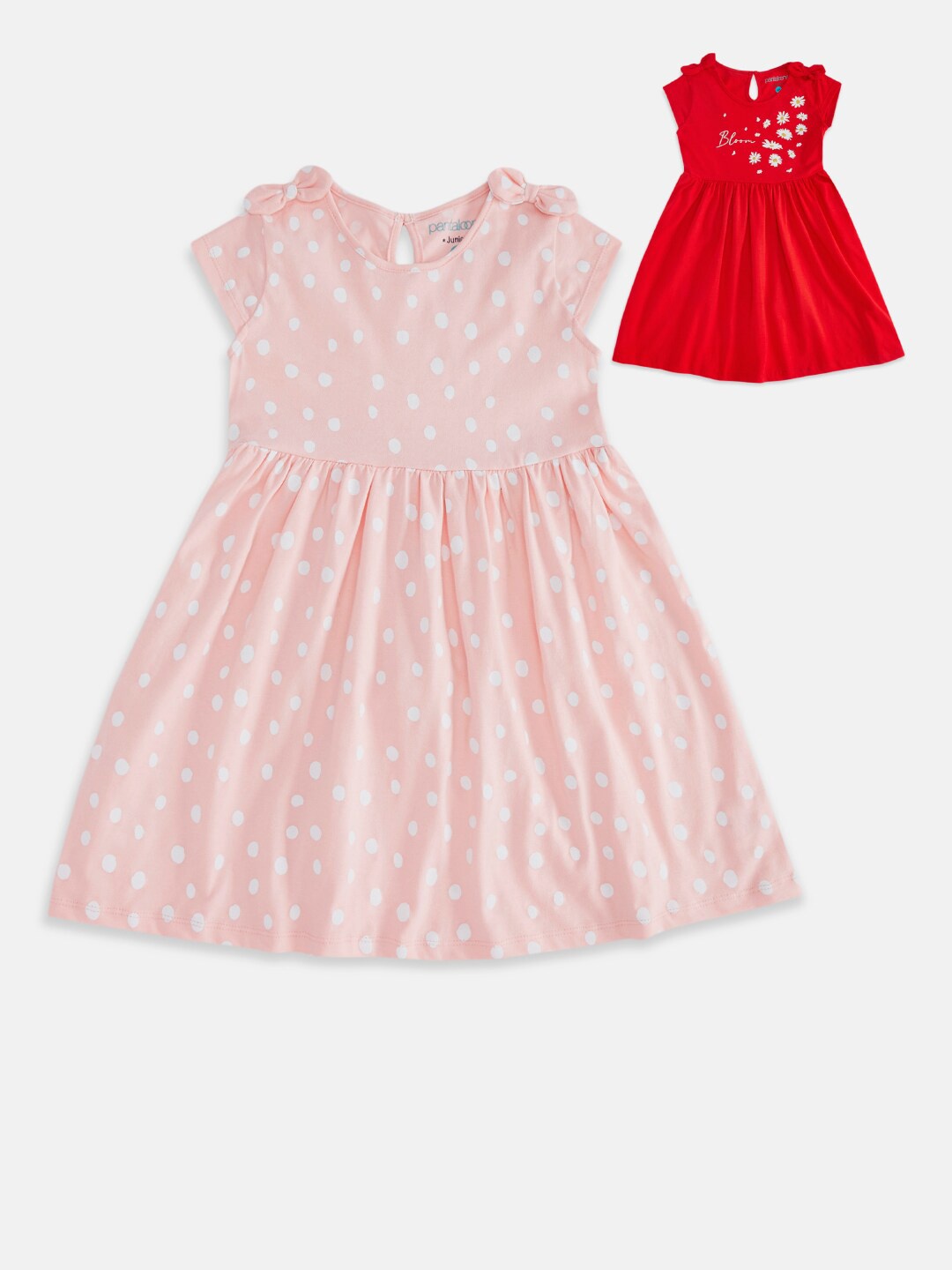 

Pantaloons Junior Girls Peach-Coloured & Red A-Line Dress