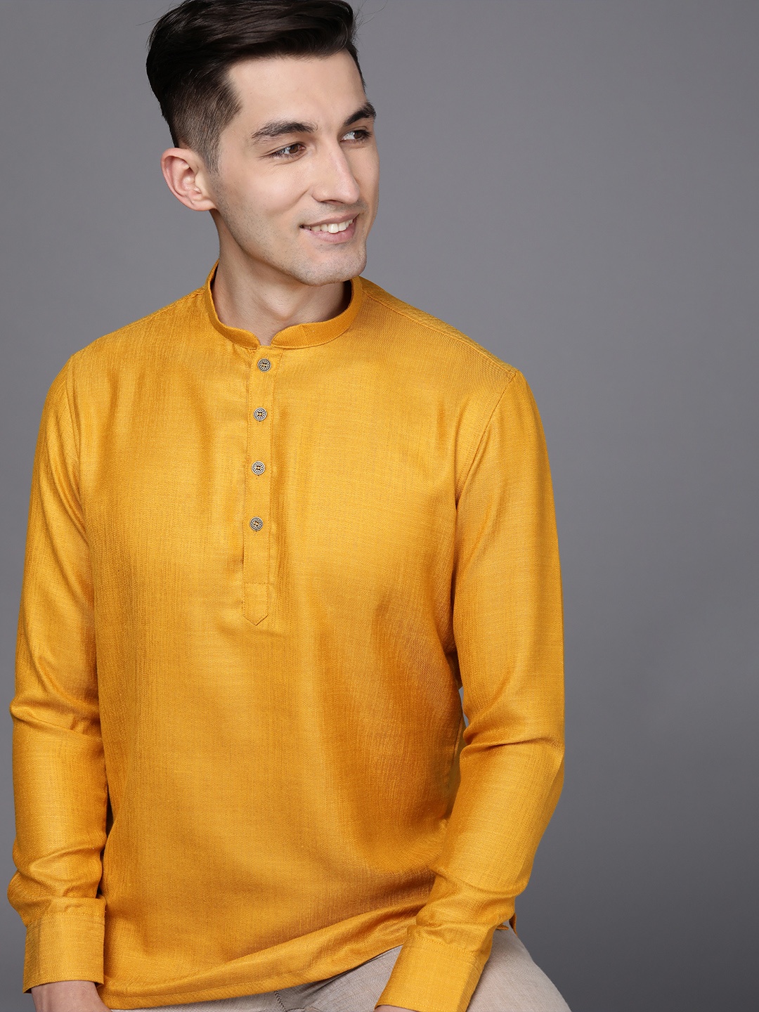 

Manyavar Men Yellow Short Kurta