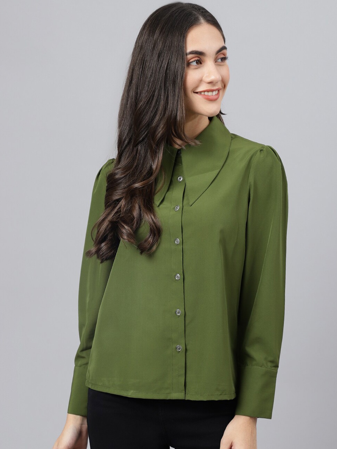 

DEEBACO Women Olive Green Premium Casual Shirt