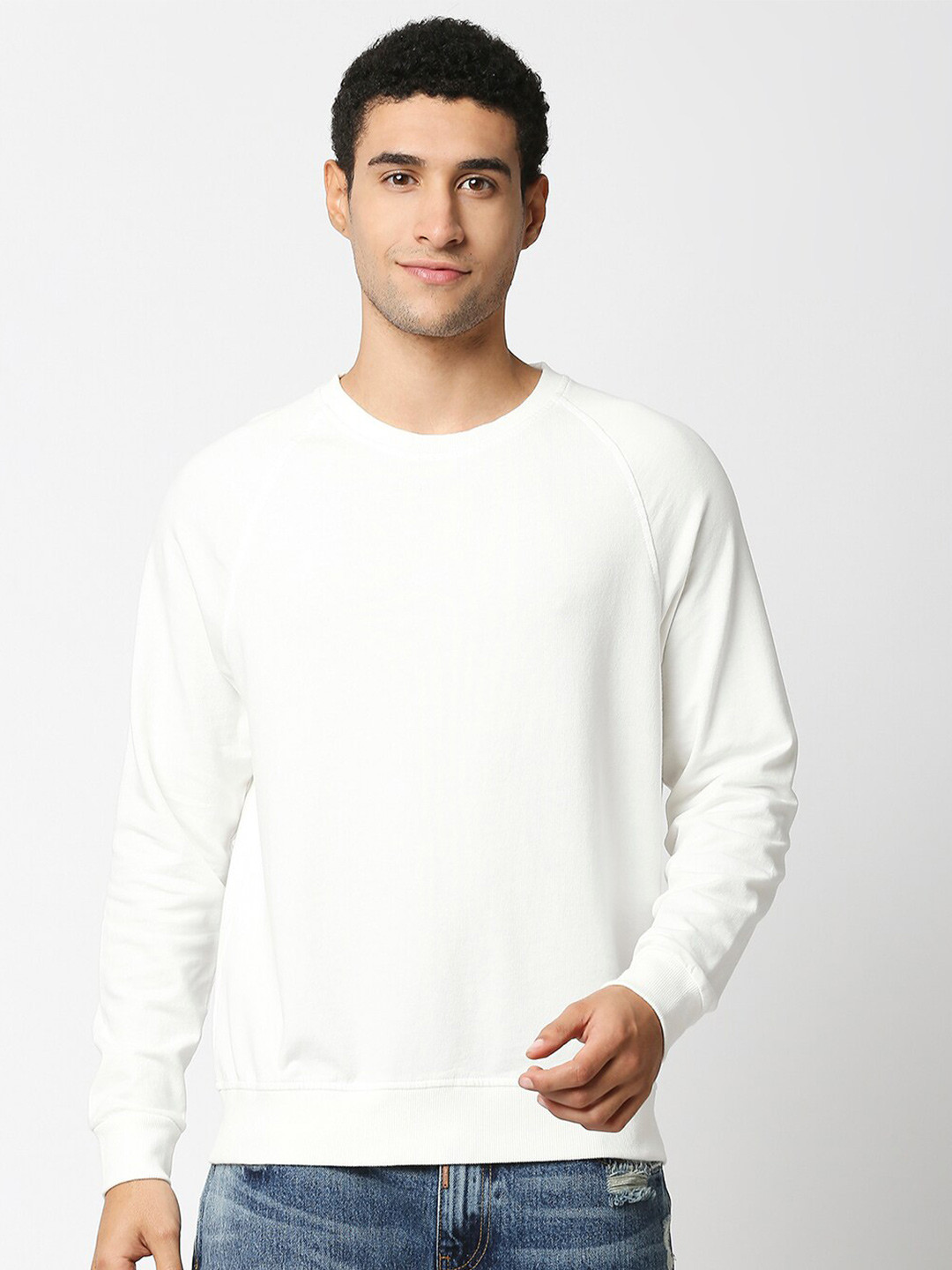 

LOVEGEN Men White Solid Sweatshirt