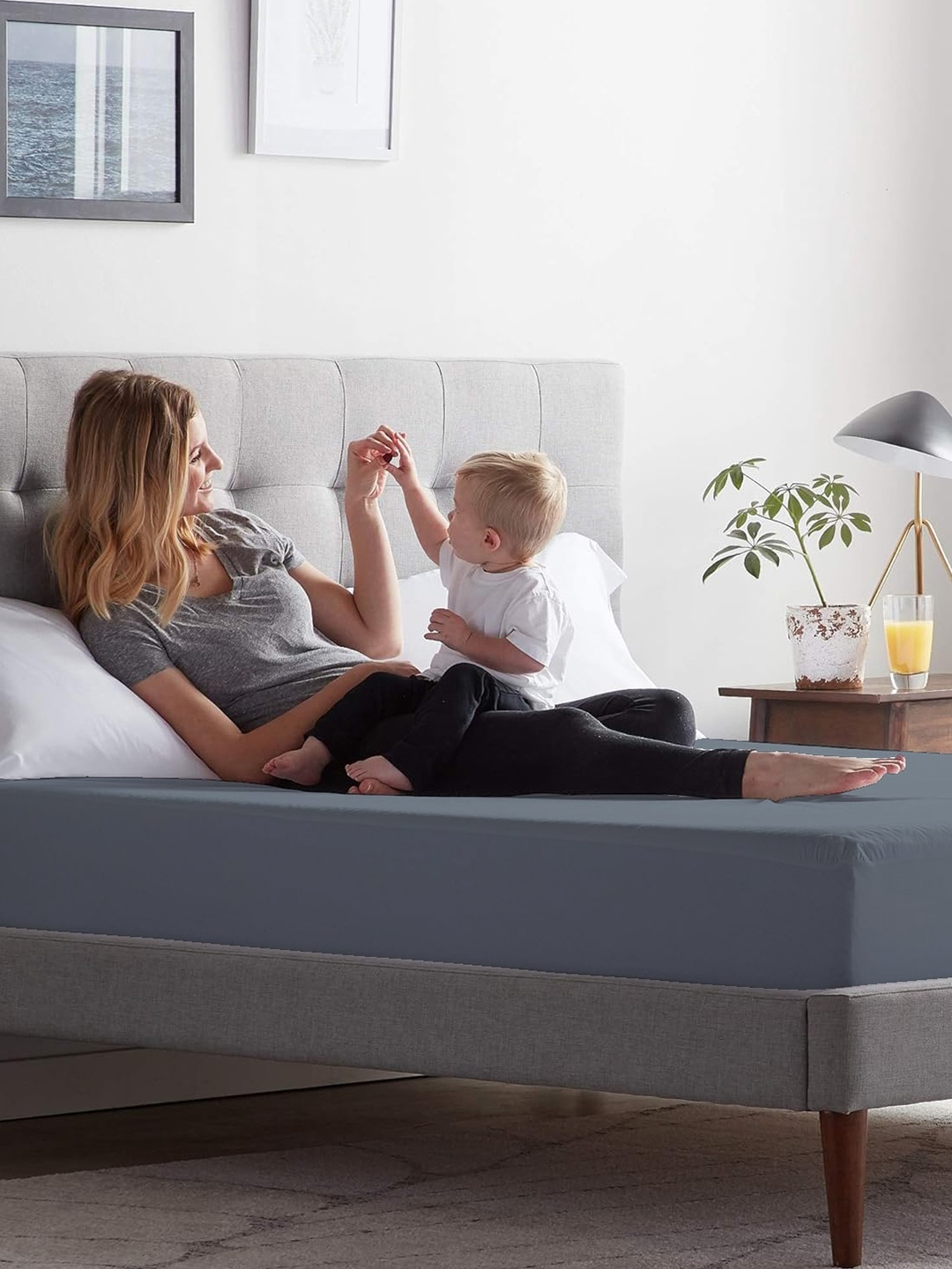 Trance Home Linen Grey Solid Waterproof Queen Size Mattress Protector