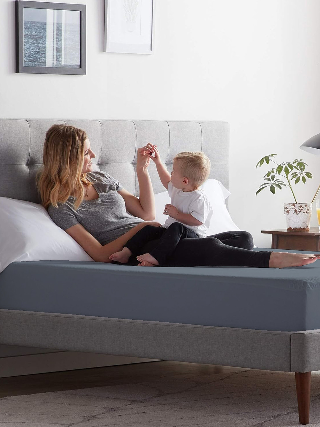 

Trance Home Linen Grey Solid Waterproof King Size Mattress Protector