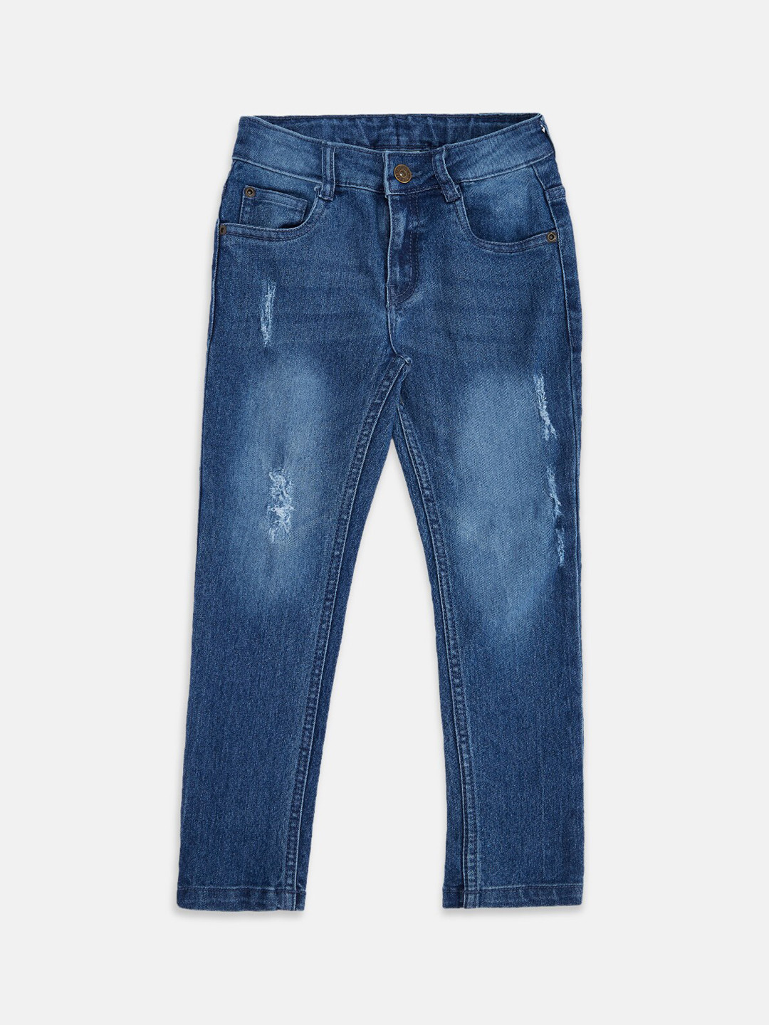 

Pantaloons Junior Boys Blue Tapered Fit Low Distress Light Fade Jeans