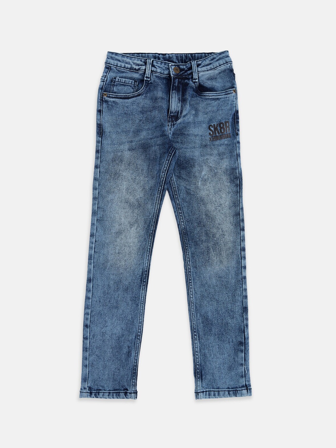 

Pantaloons Junior Boys Blue Tapered Fit Low Distress Heavy Fade Jeans