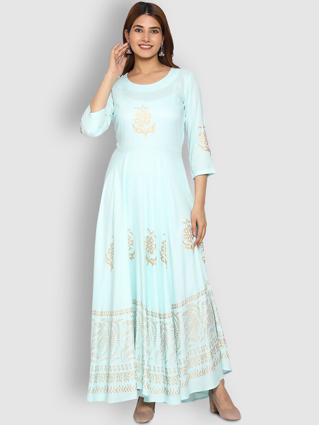 

SHEREEN Women Blue Embroidered Flared Sleeves Thread Work Anarkali Kurta