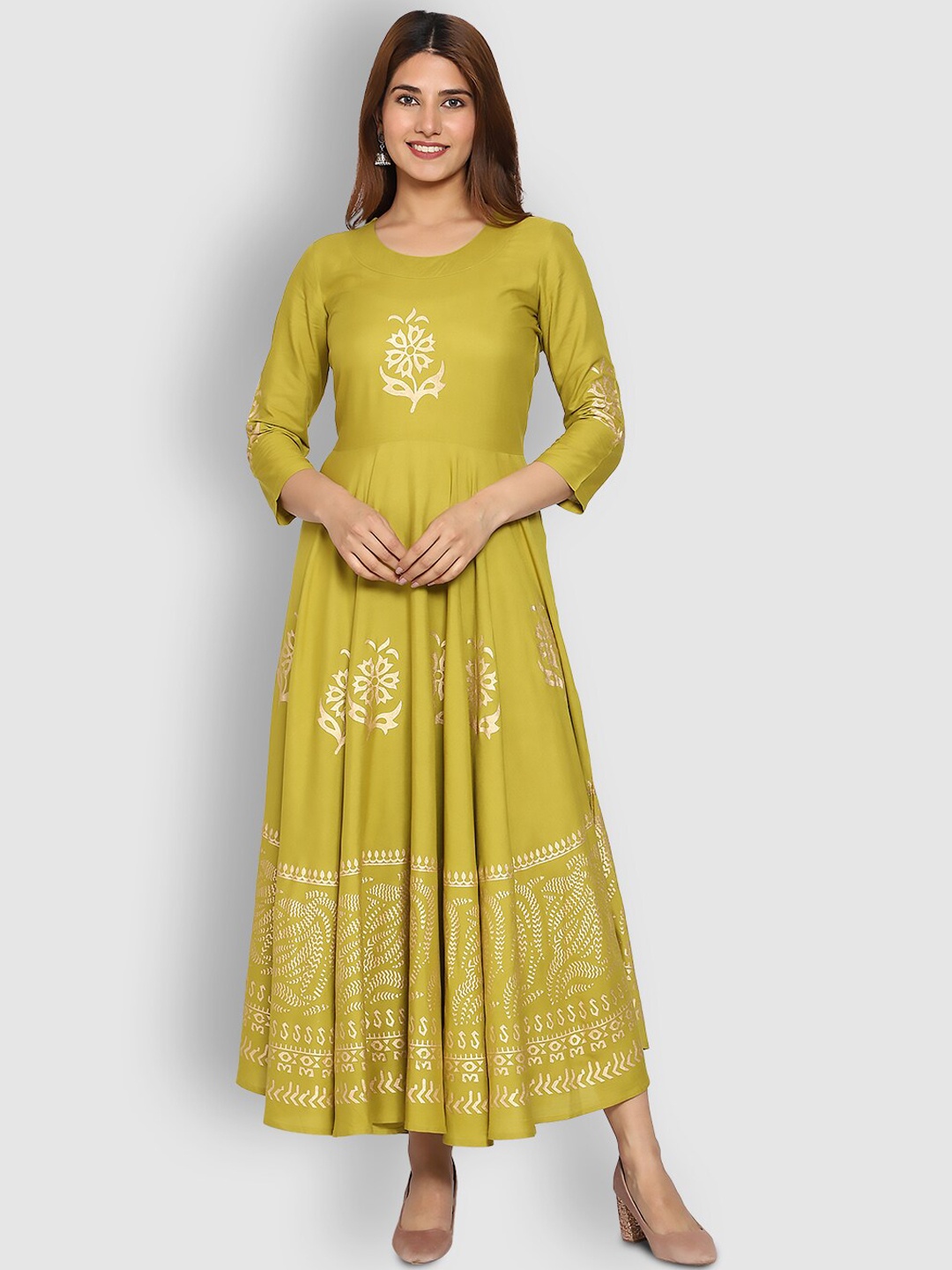 

SHEREEN Women Mustard Yellow Ethnic Motifs Anarkali Kurta