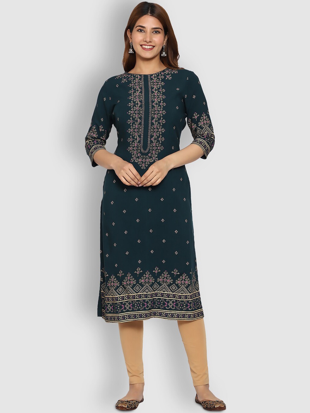 

SHEREEN Women Green Geometric Printed Kurta