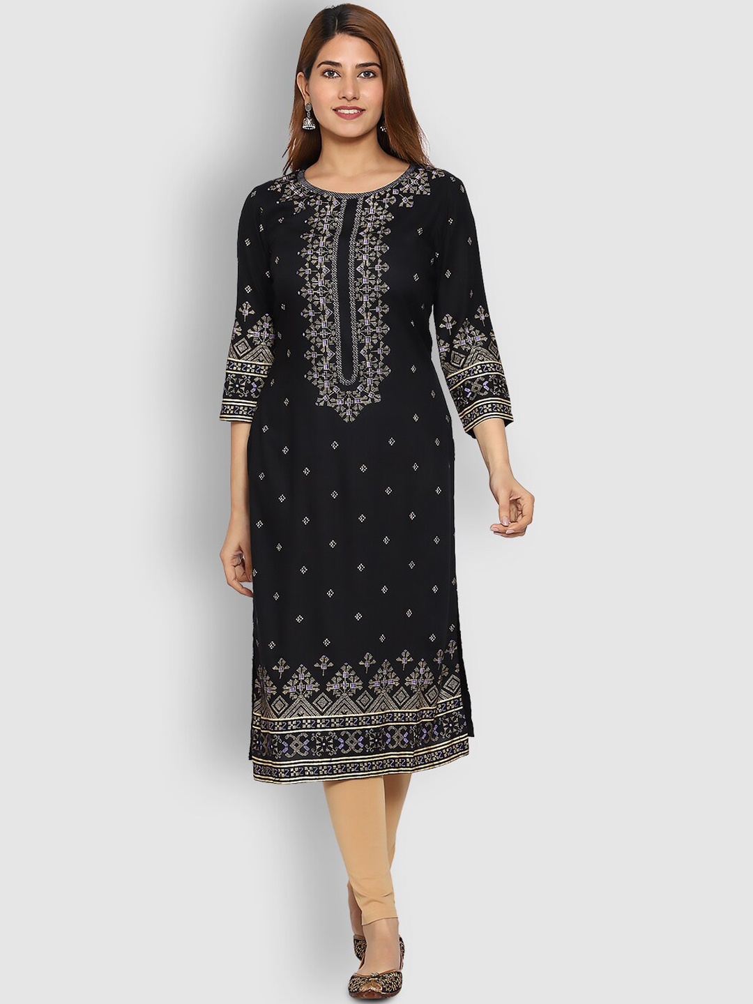 

SHEREEN Women Black Geometric Printed Kurta