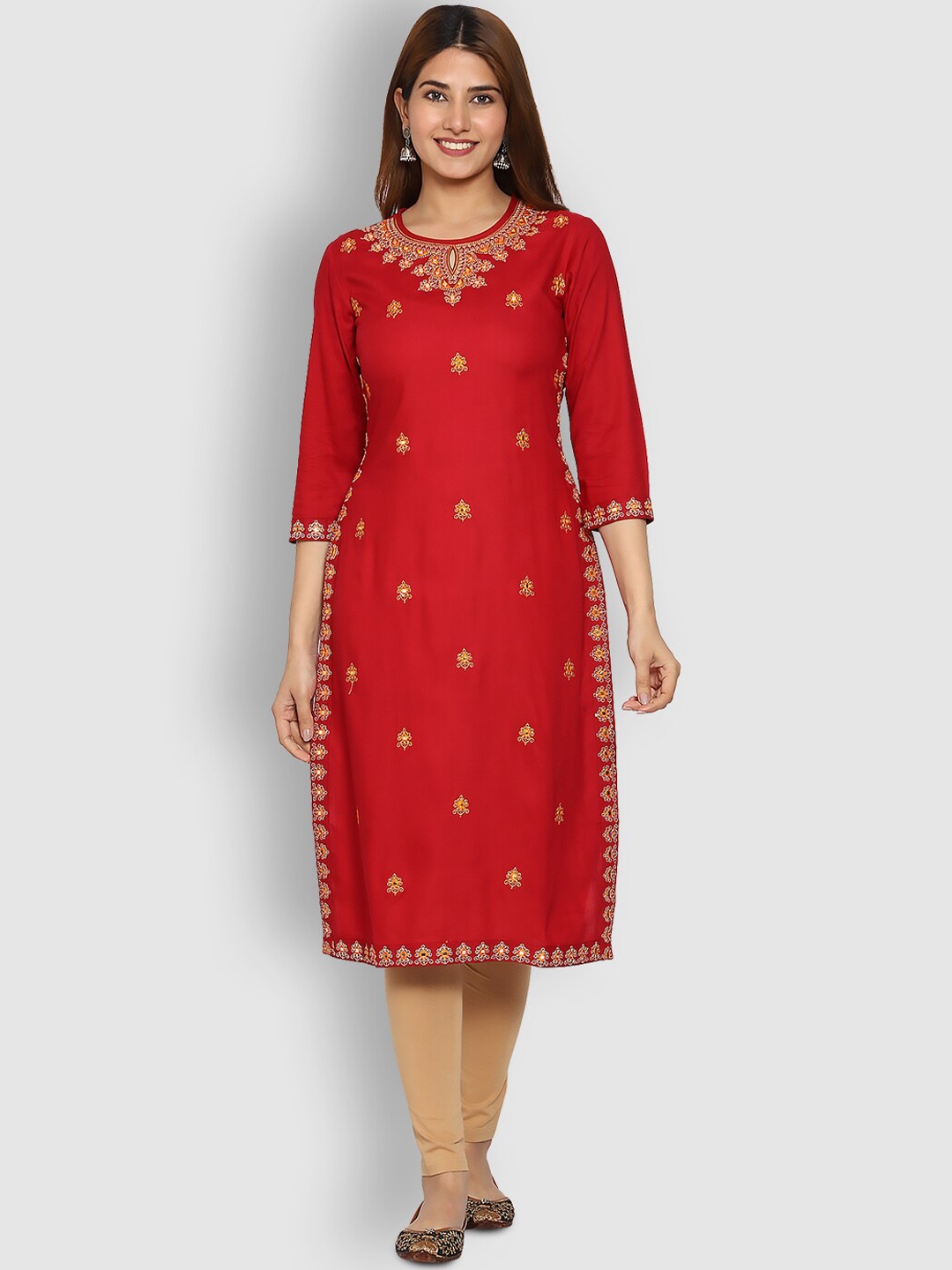 

SHEREEN Women Maroon Ethnic Motifs Embellished Kurta