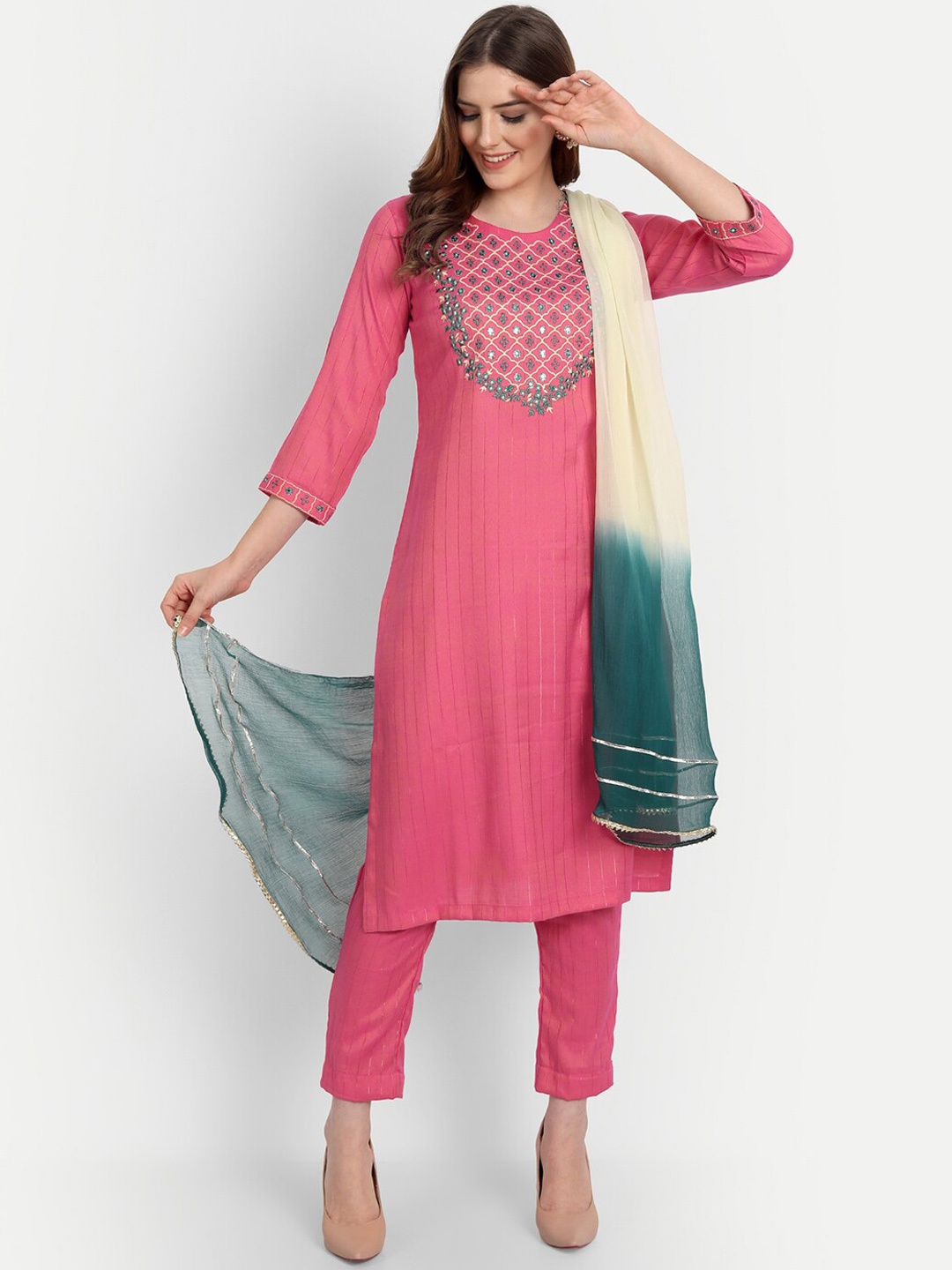 

SHEREEN Women Navy Blue Floral Embroidered A-Line Kurta