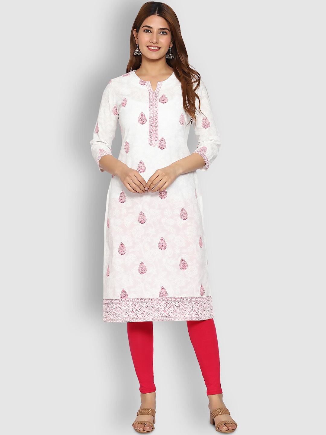 

SHEREEN Women White & Red Ethnic Motifs Embroidered Kurta