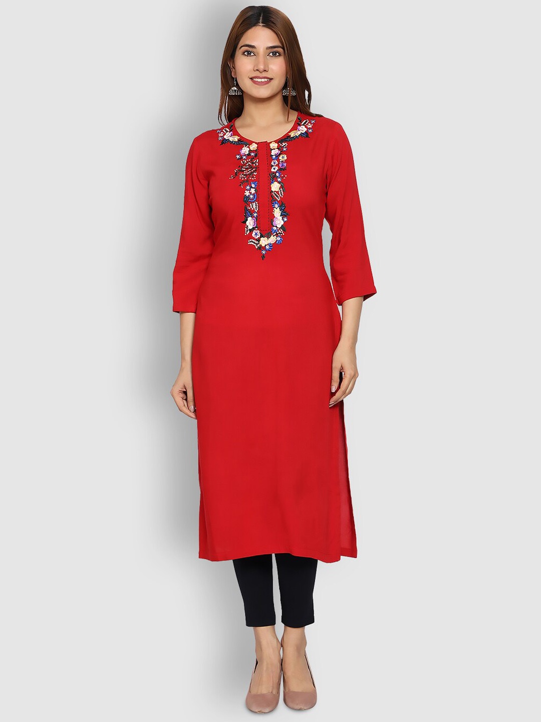 

SHEREEN Women Red Floral Embroidered Kurta