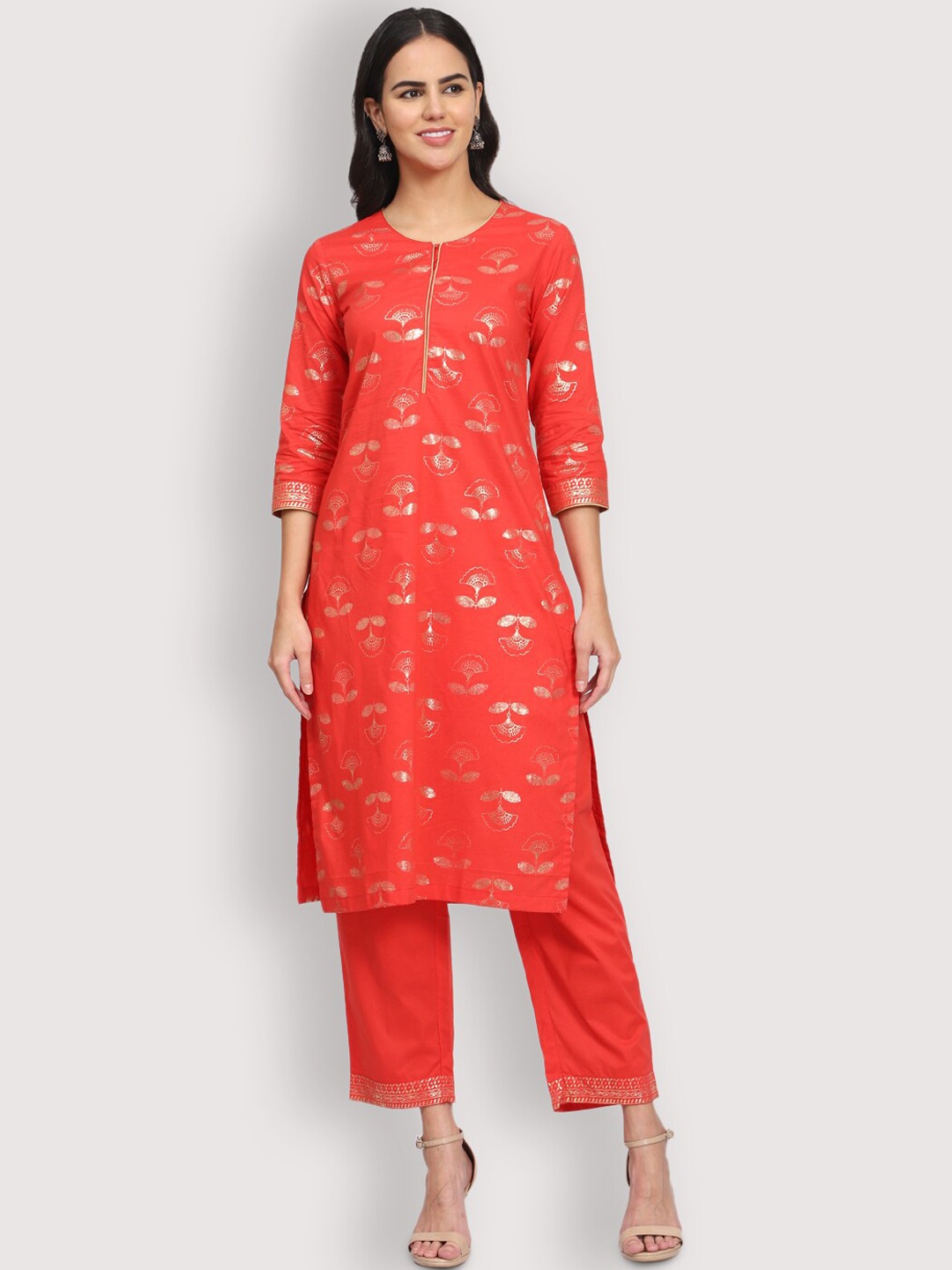 

SHEREEN Women Red Floral Printed Straight Kurta