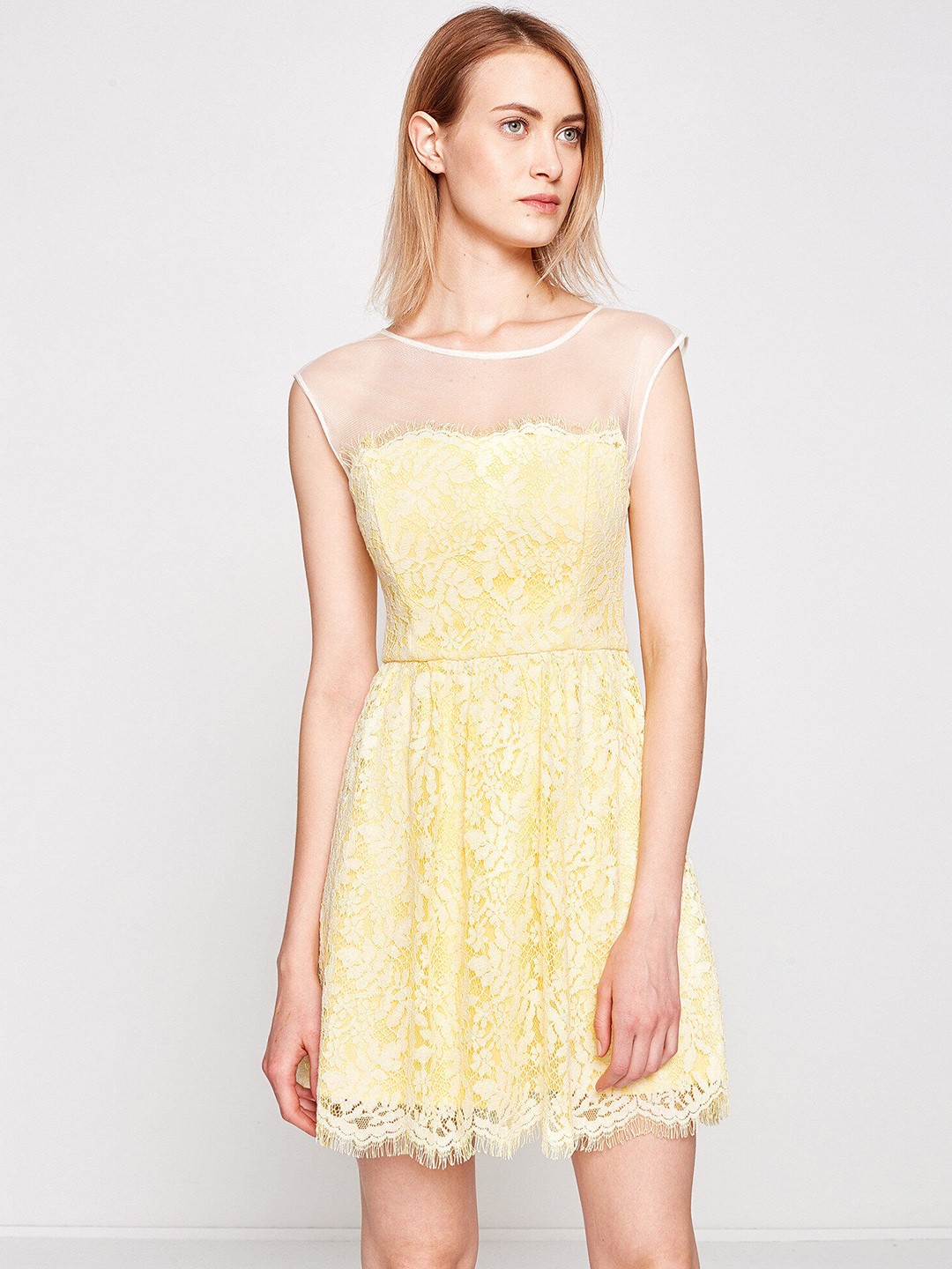 

Koton Yellow & White Lace A-Line Dress