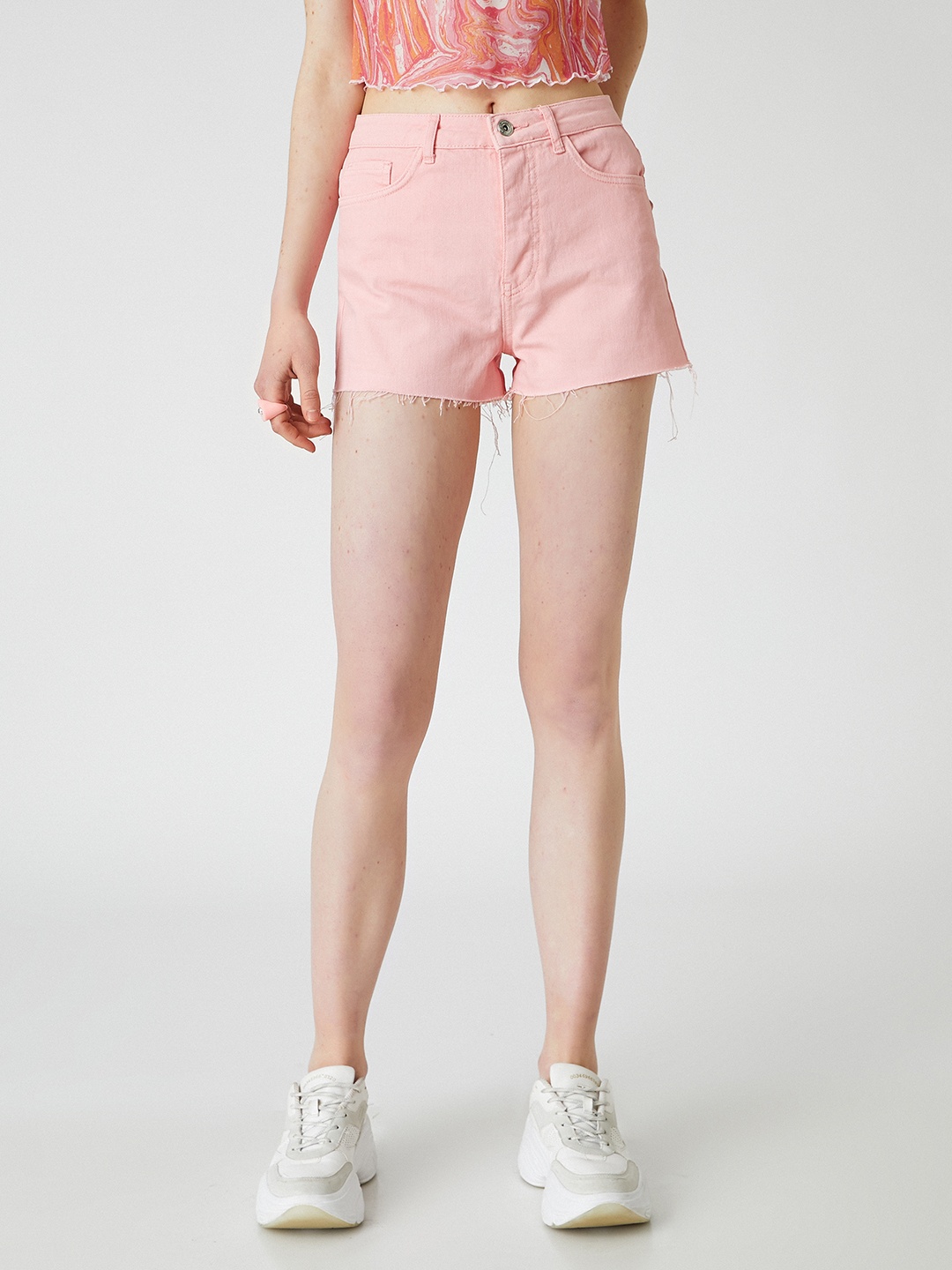 

Koton Women Pink Pure Cotton High-Rise Denim Shorts