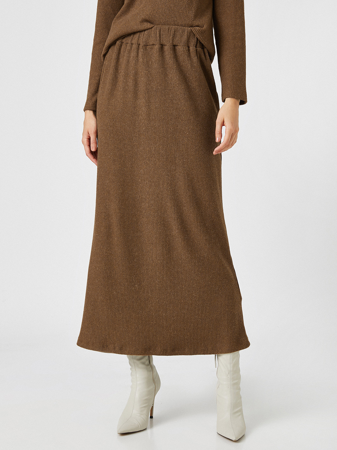 

Koton Women Brown Ribbed A-Line Skirt