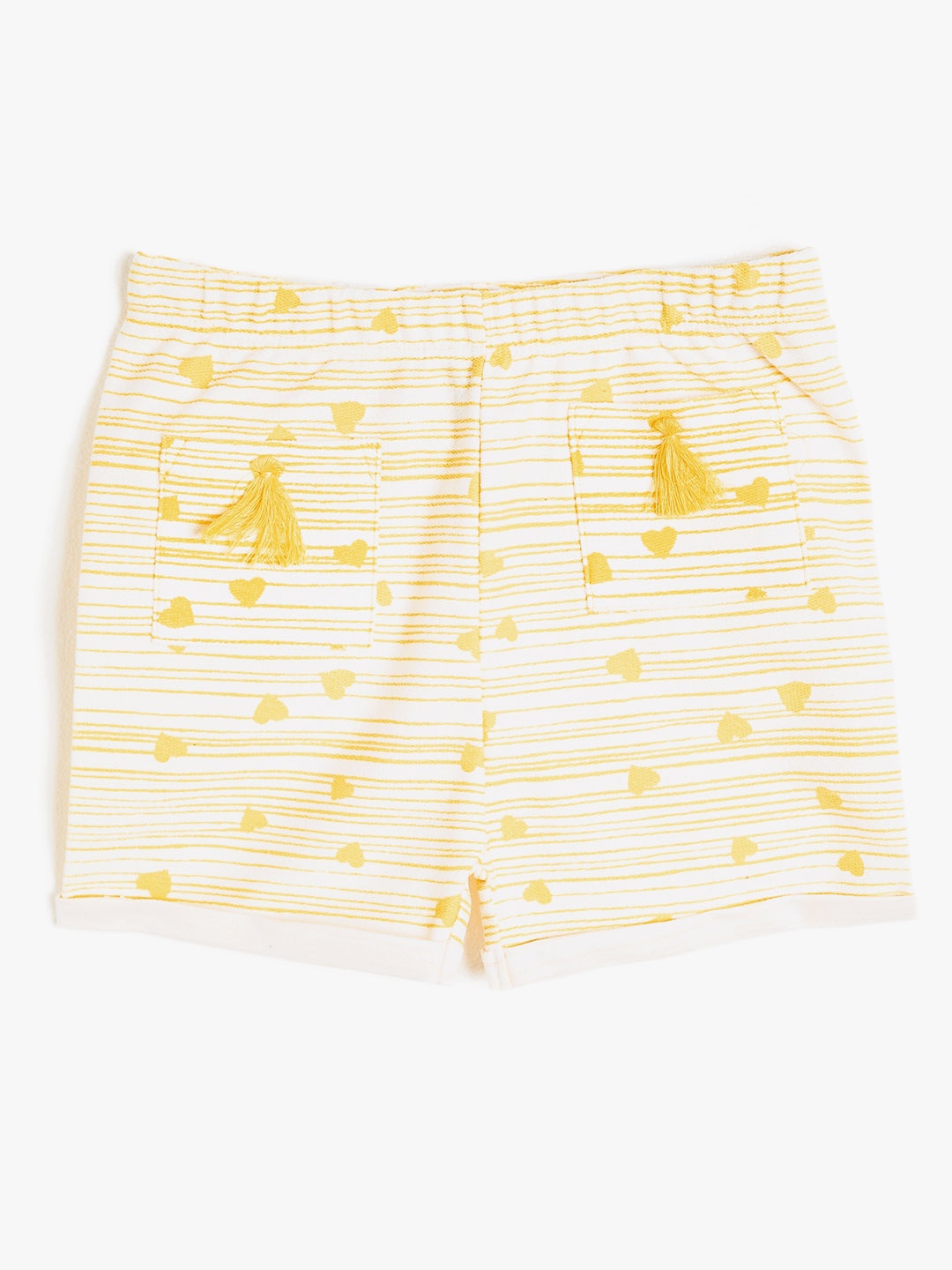 

Koton Girls Yellow & White Pure Cotton Striped & Heart Patterned Shorts