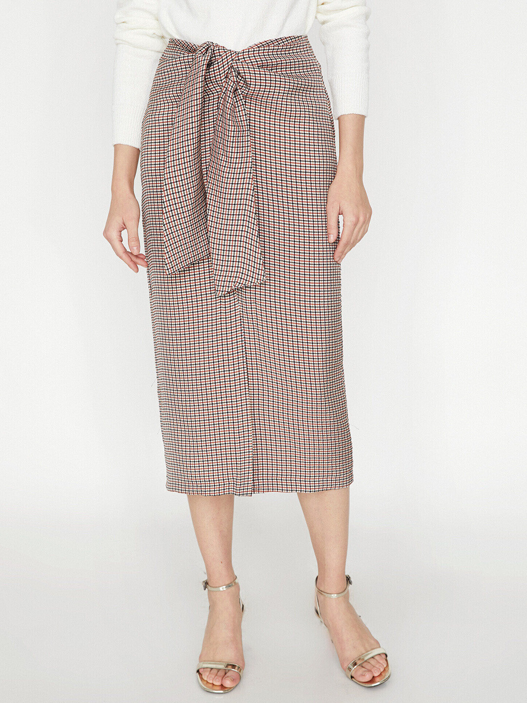 

Koton Women Brown & Black Micro Check A-Line Skirt